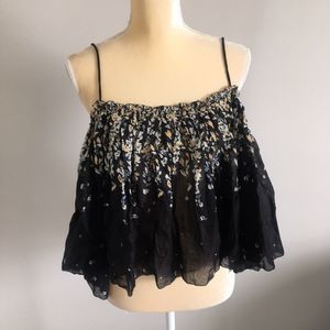 Free People Women’s Black Floral-Print Swing Tank Cami Top Size Medium M^